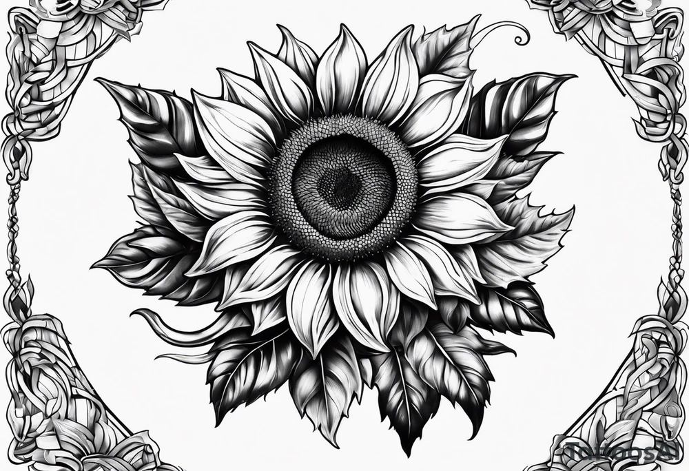 Realistic Horseshoe around a sunflower tattoo idea