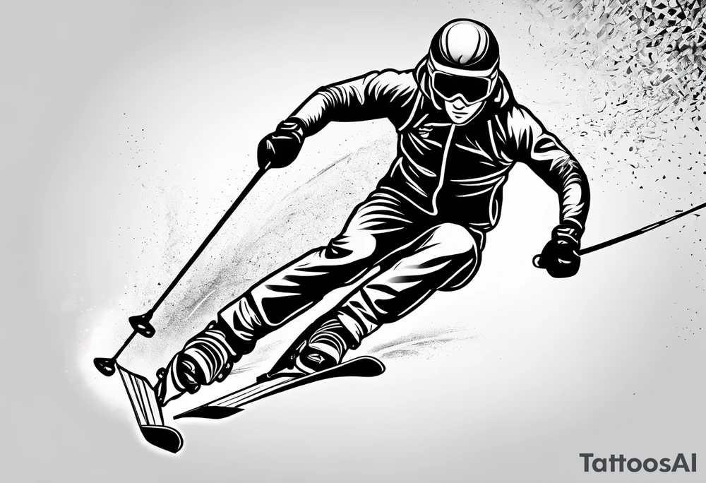 Skier in motion, fine line, more abstract tattoo idea
