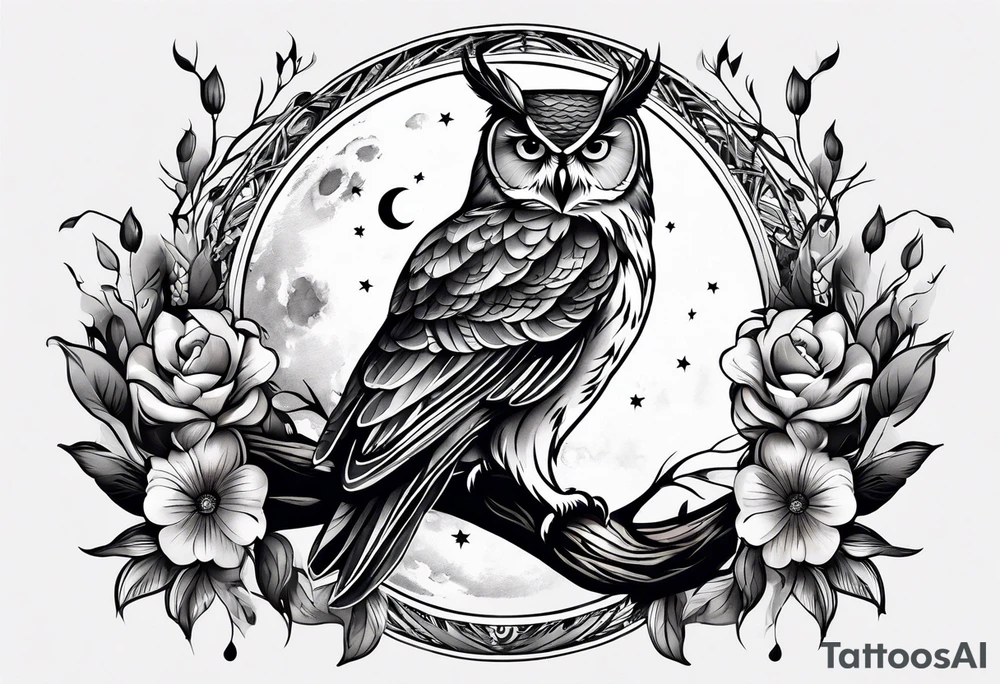 Owl and moon tattoo idea
