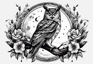 Owl and moon tattoo idea