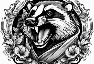 Angry badger with mouth and chips in hands tattoo idea