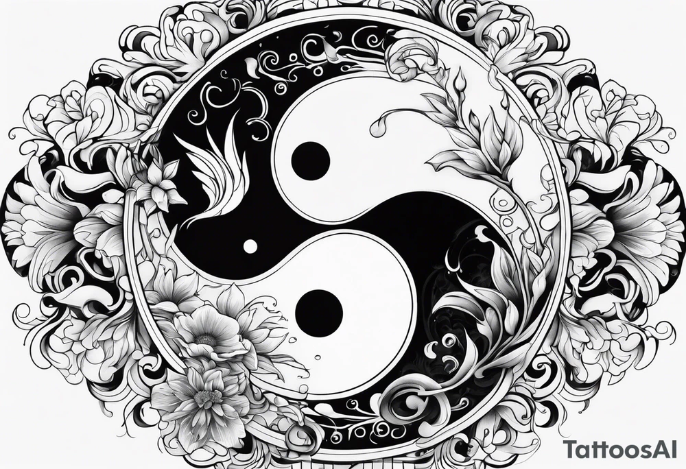 yin yang with fire and water and technology and nature tattoo idea