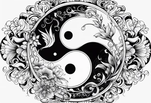 yin yang with fire and water and technology and nature tattoo idea