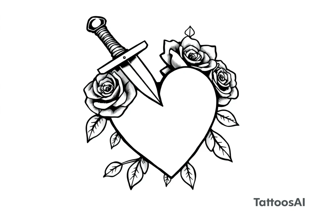 dagger piercing a heart with roses tattoo idea