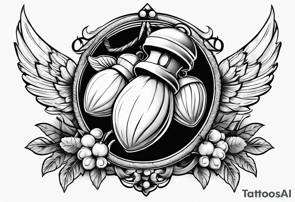 Acorn with angel wings tattoo idea
