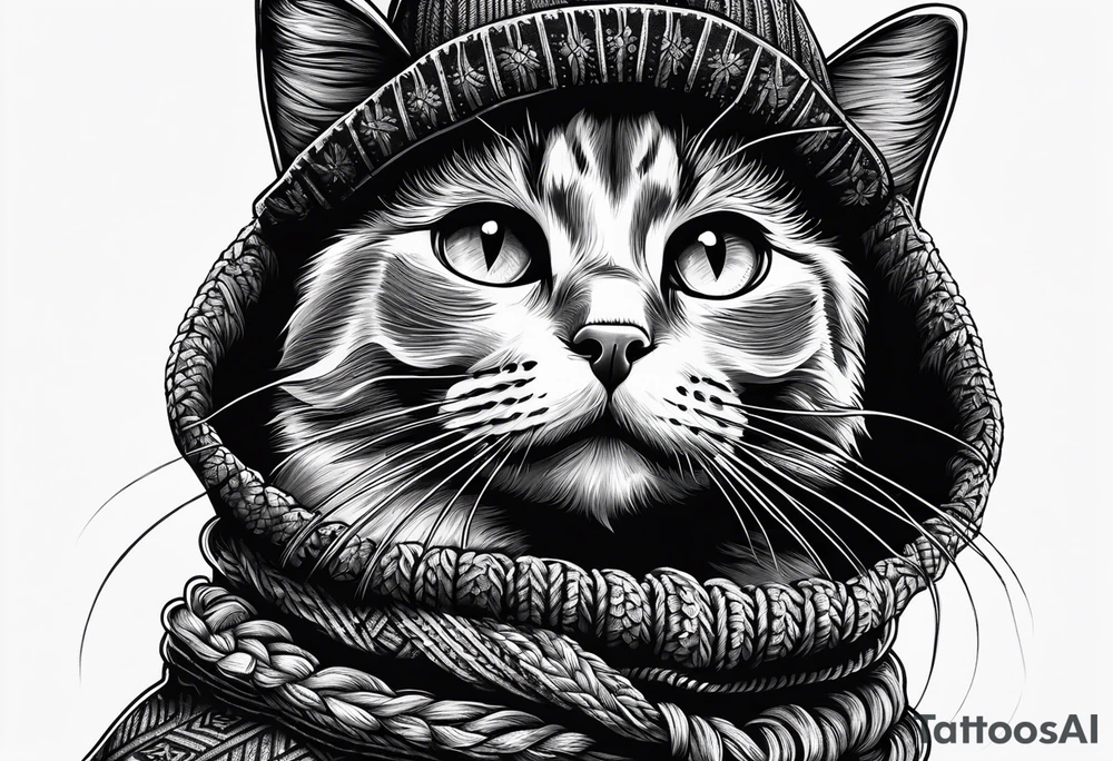 Black cat with a funny hat and a sweater tattoo idea Black cat with a funny hat and a sweater tattoo idea