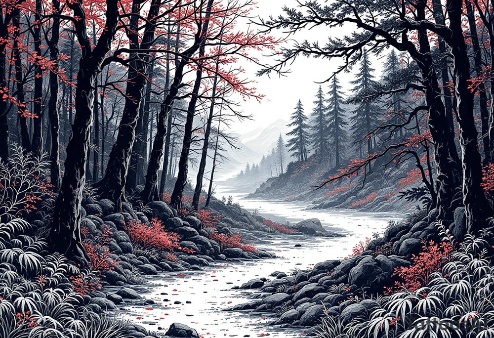 japanese forest background with japanese kanji tattoo idea