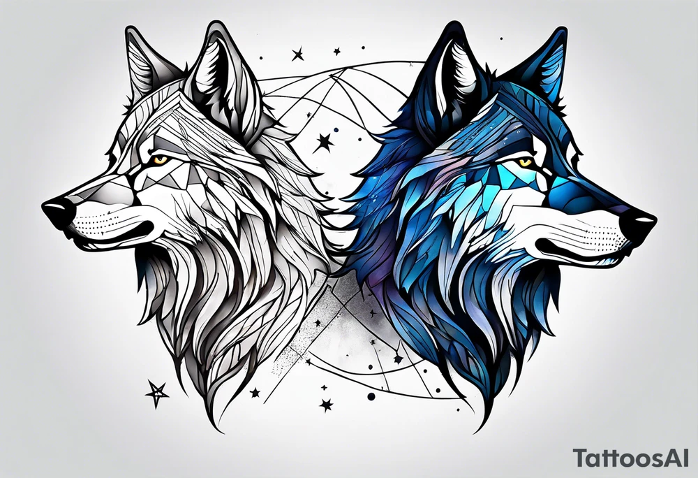Constellation, two animal wolf, géométric tattoo idea