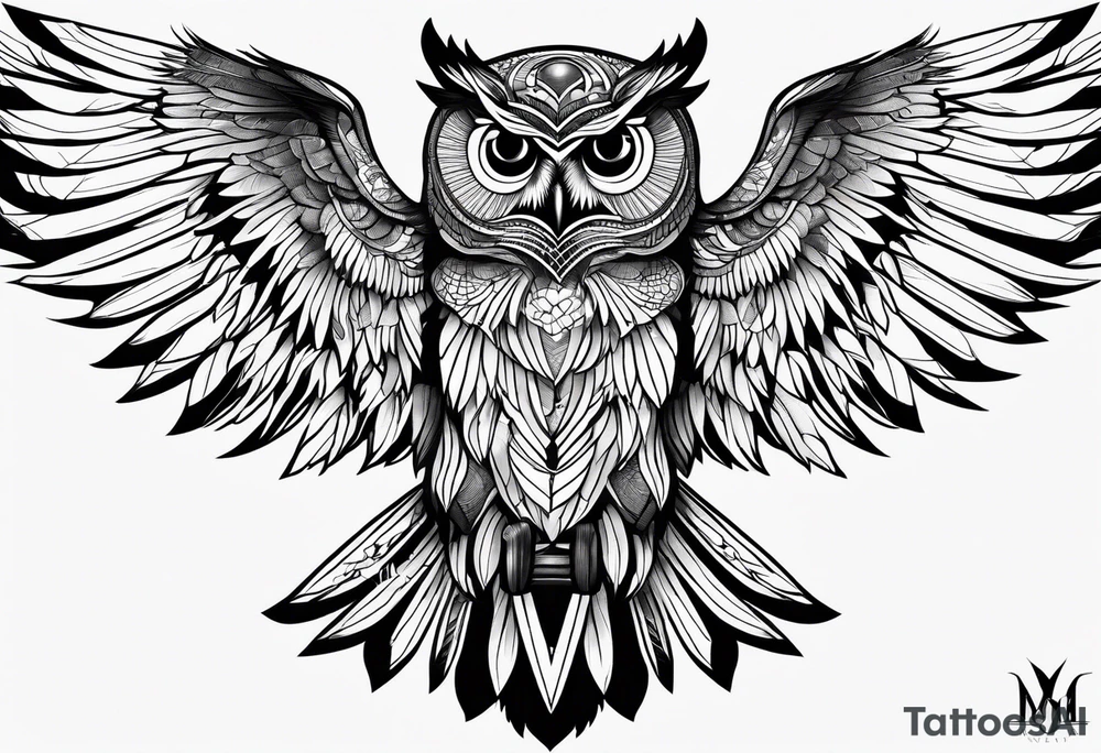 Majestic owl in flight tattoo idea
