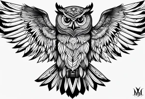 Majestic owl in flight tattoo idea