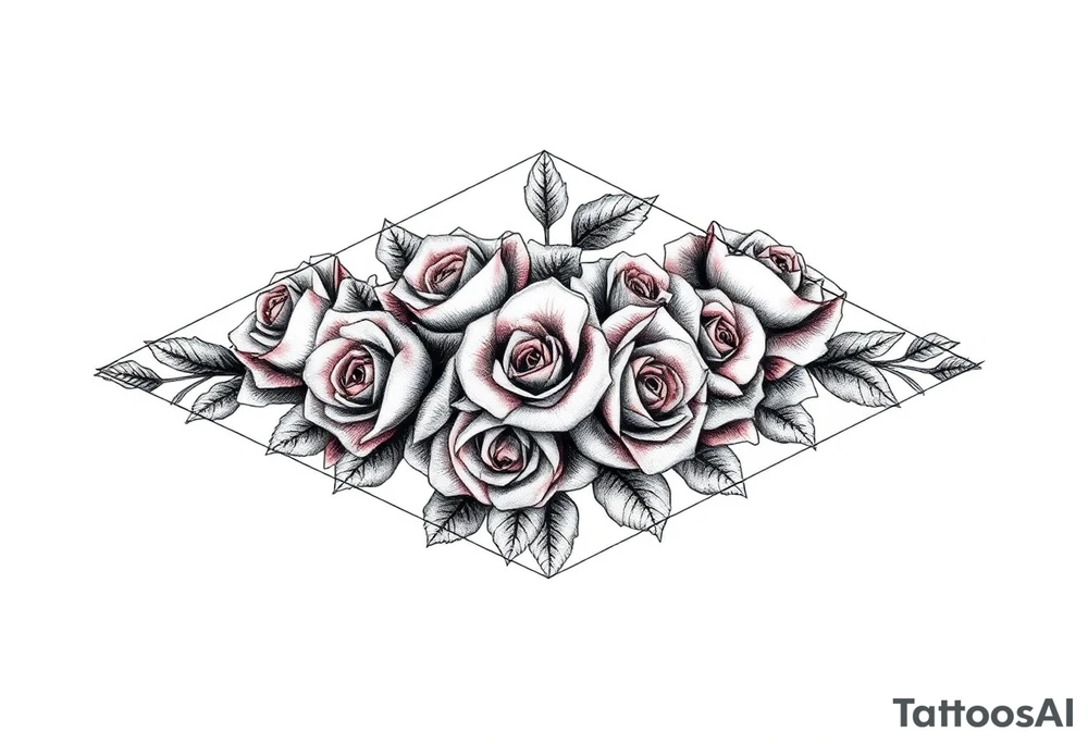 Small Roses fully filling up the inside of an lateral elongated diamond shape tattoo idea