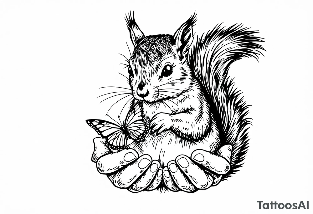 A Squirrel with a butterfly in hands tattoo idea