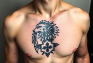 Native American tribal symbol ( wolf, eagle, bear, tree, etc ) with a Caudle emblem or crest tattoo idea