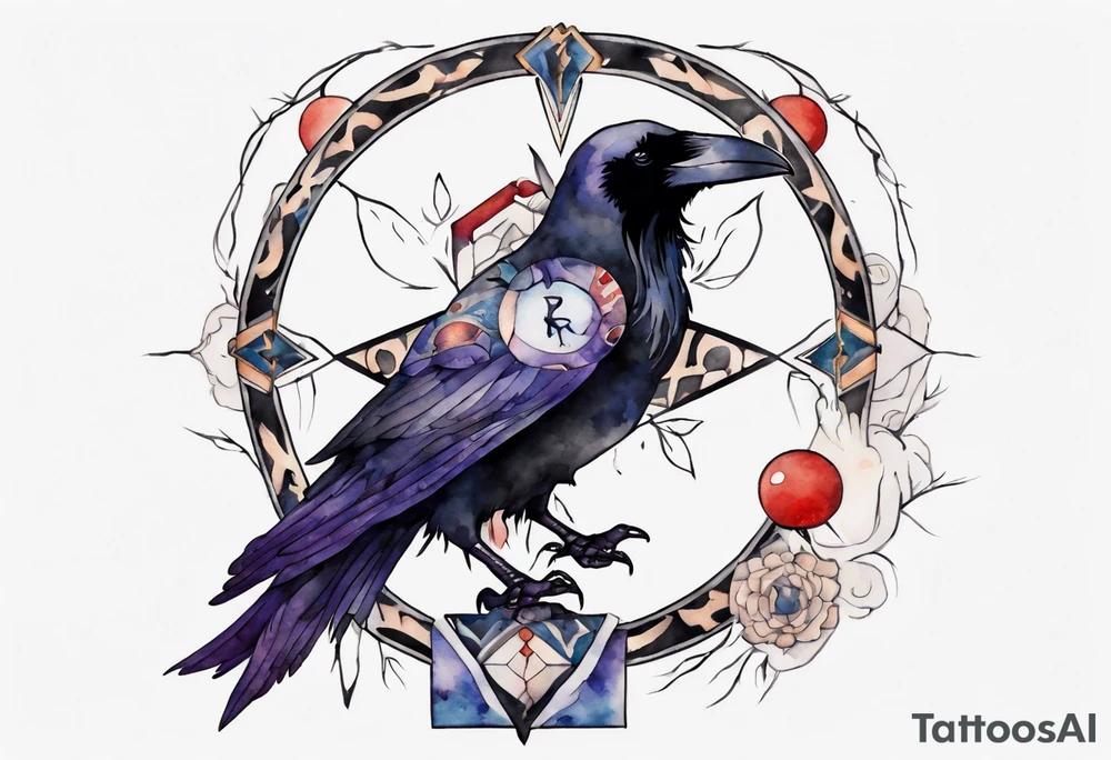 a raven wearing an amulet around it's neck tattoo idea