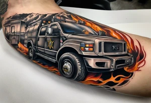 A forearm tattoo that represents the U.S. Army, the fire department, and a paramedic tattoo idea
