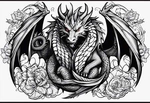 Family of five dragons, Mother with wings spread tattoo idea