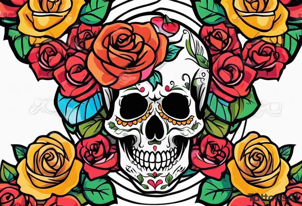skull and roses tattoo idea