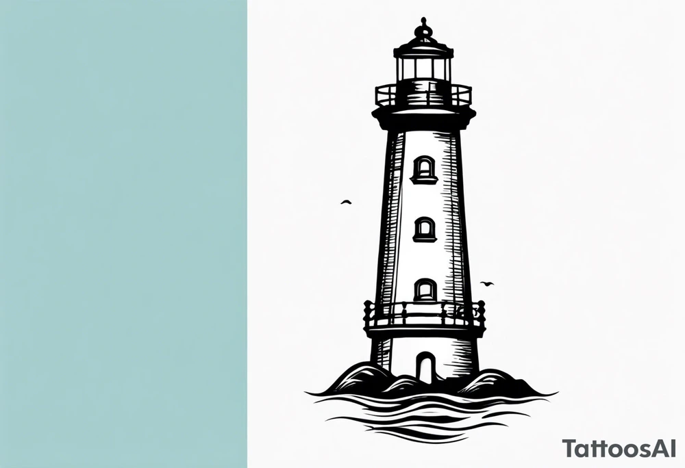 farol no oceano em mar agitado bem delicado tattoo idea