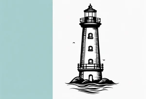 farol no oceano em mar agitado bem delicado tattoo idea