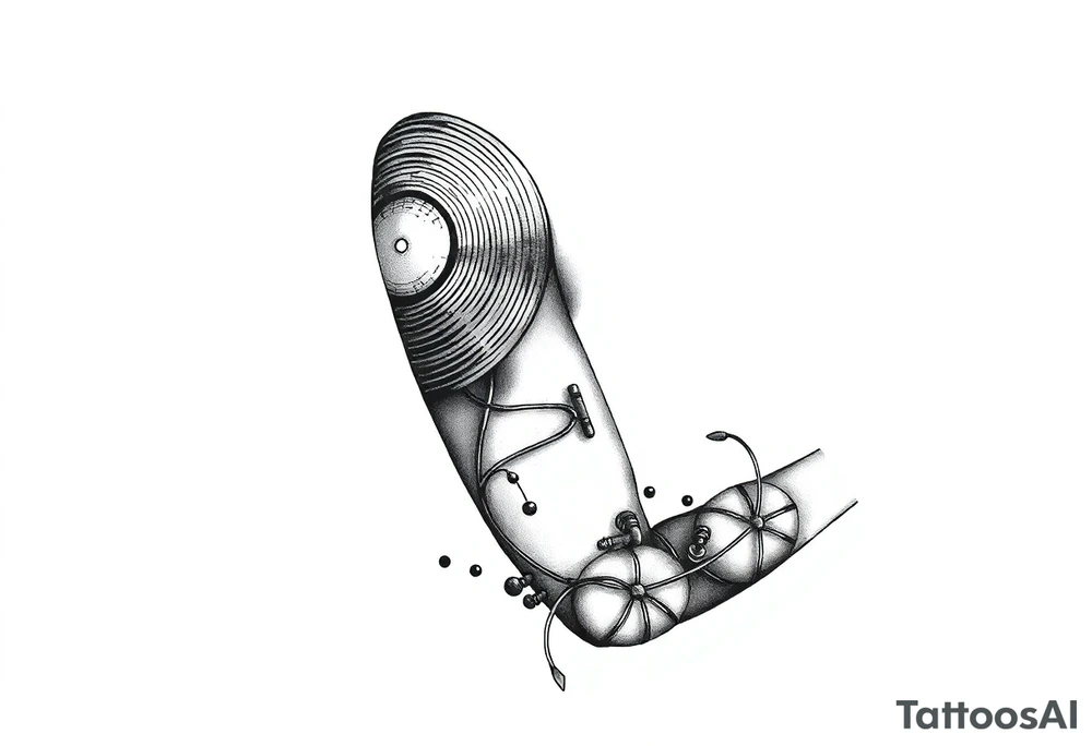 vinyl record and disco ball tattoo idea