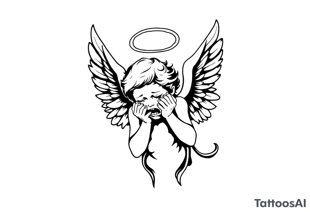 odd crying angel tattoo idea