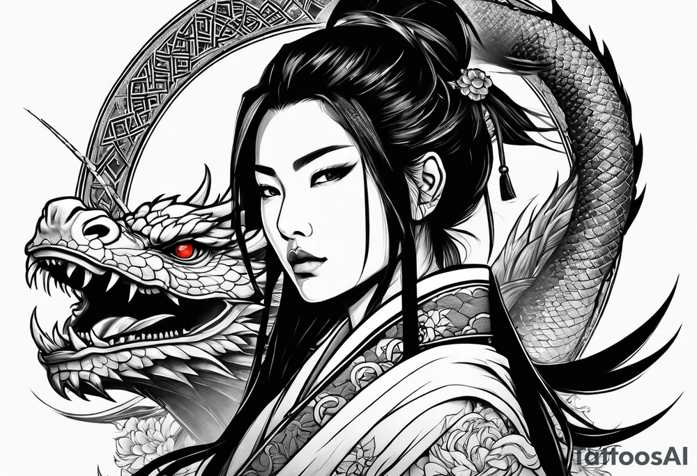 woman samurai with a dragon tattoo idea
