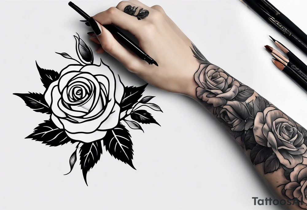 human hand grasping a rose stem tattoo idea