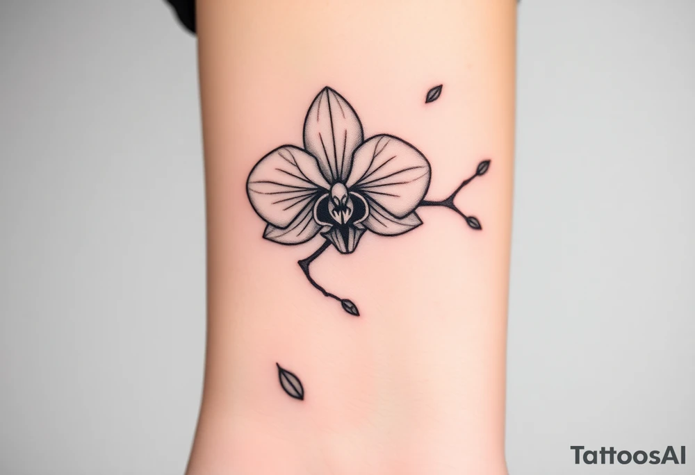 3 delicate fine line orchids realistic with a mix with vagina and branching tattoo idea