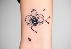 3 delicate fine line orchids realistic with a mix with vagina and branching tattoo idea