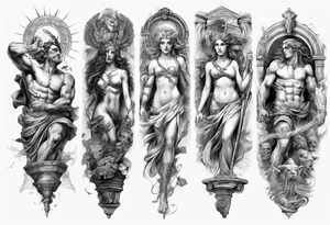 greek mythology
many details
full arm sleeve
realisism tattoo idea