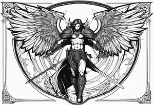 Arch angel fighting sword male full body heavenly tattoo idea
