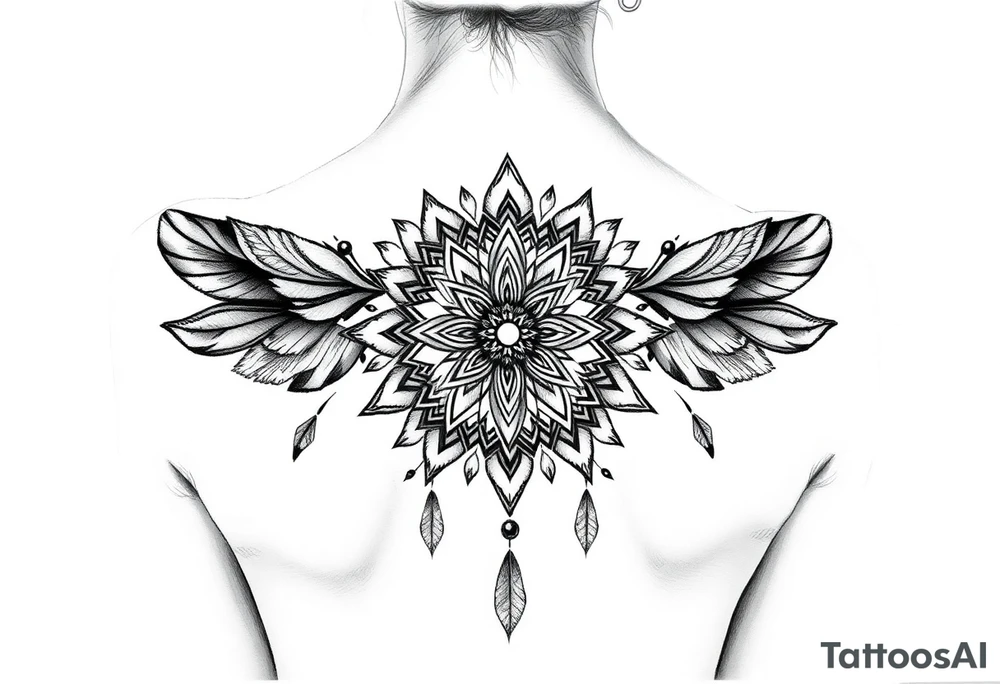 spiritual feathers ornamental mandala shaman tattoo idea