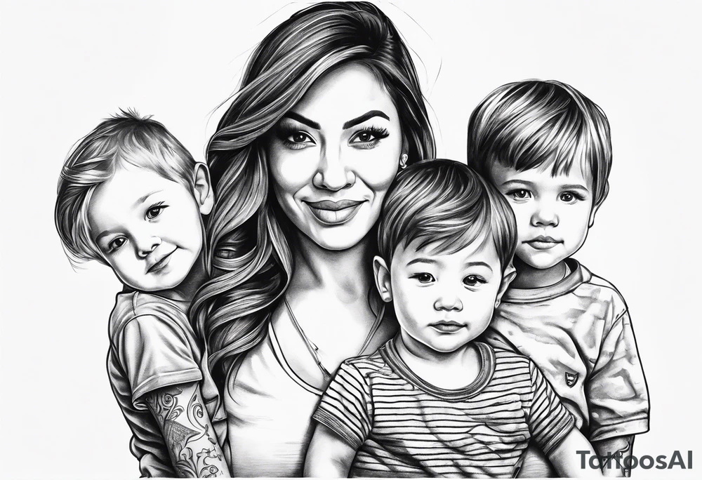 Mom with son and daughter tattoo idea