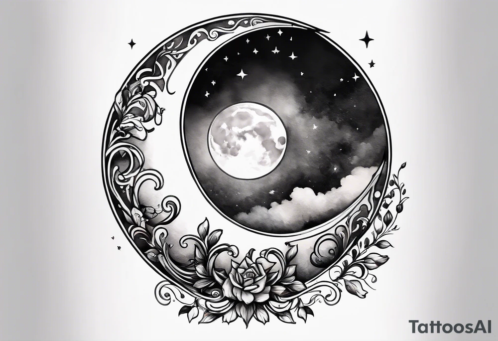 Crescent moon with a love heart inside tattoo idea