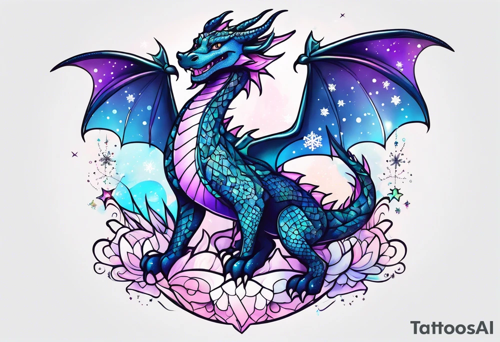 Constellation, kawaii dragon, snowflake tattoo idea