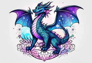 Constellation, kawaii dragon, snowflake tattoo idea