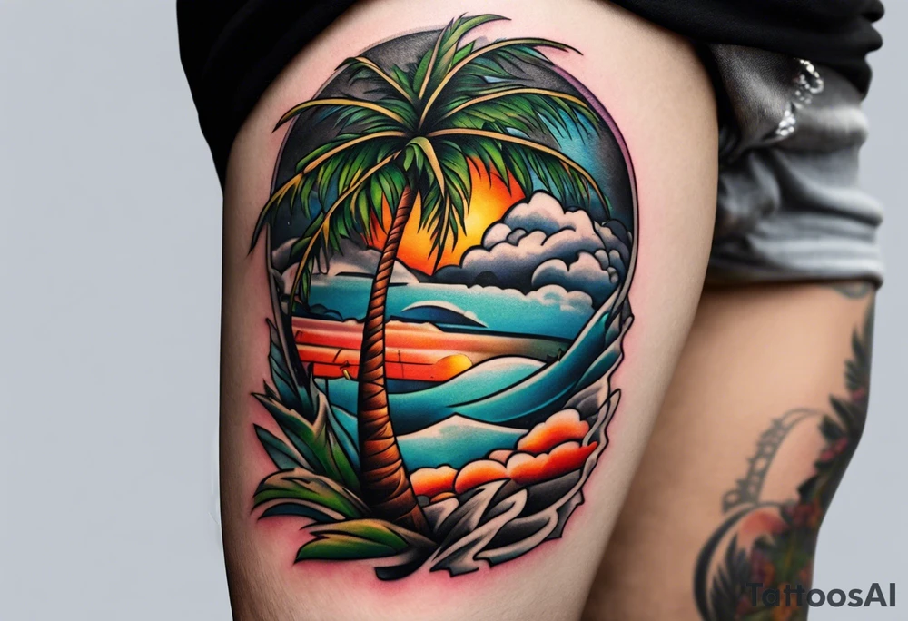 palm tree sleeve tattoo idea