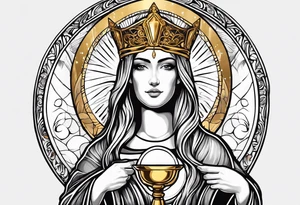 holy saint woman with golden halo holding a chalice tattoo idea