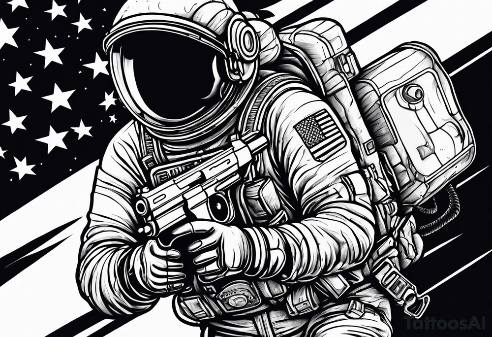 Astronaut Tries to Kill Himself with a Gun American Traditional tattoo idea