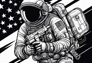 Astronaut Tries to Kill Himself with a Gun American Traditional tattoo idea