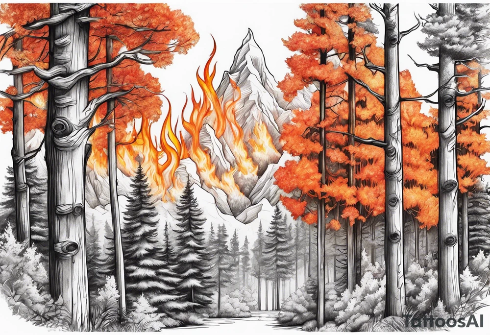 Forest in fire tattoo idea