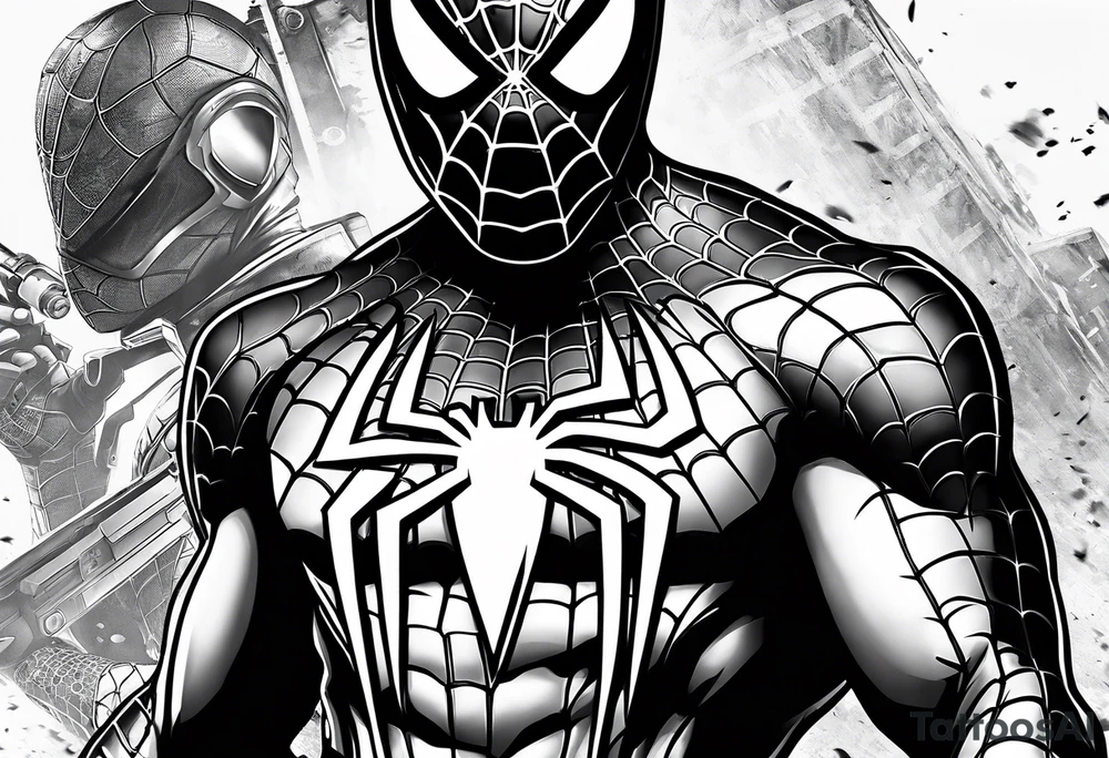 Spiderman in medic war battlefield gear full body tattoo idea