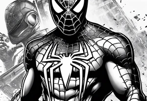 Spiderman in medic war battlefield gear full body tattoo idea