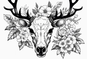 Reindeer skull with flowers going up the horns tattoo idea