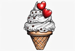 sketch chocolate chip ice cream cone with one red heart tattoo idea