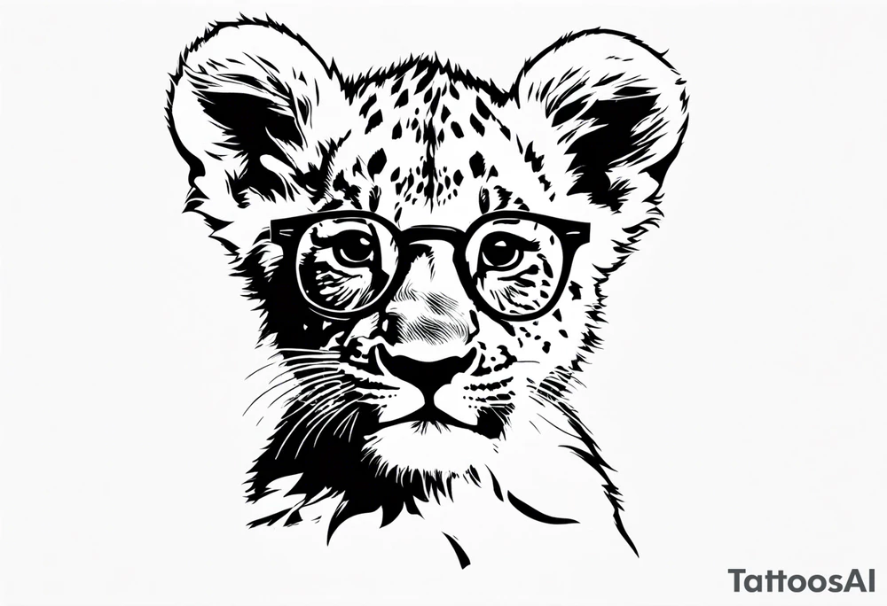 Lion cub wearing John Lennons glasses tattoo idea