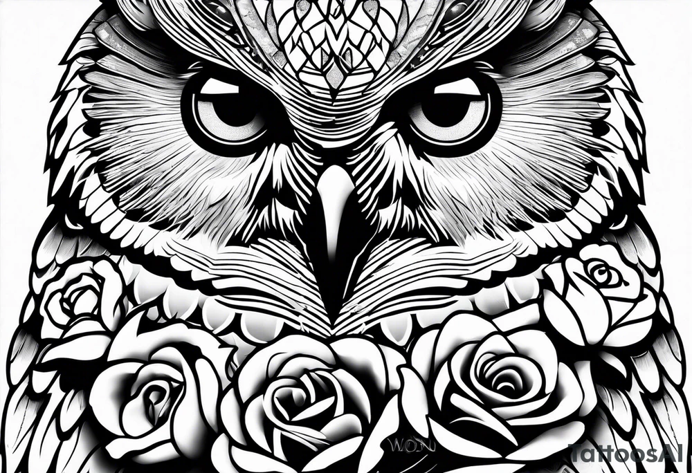 Barred owl with a rose and a heart tattoo idea