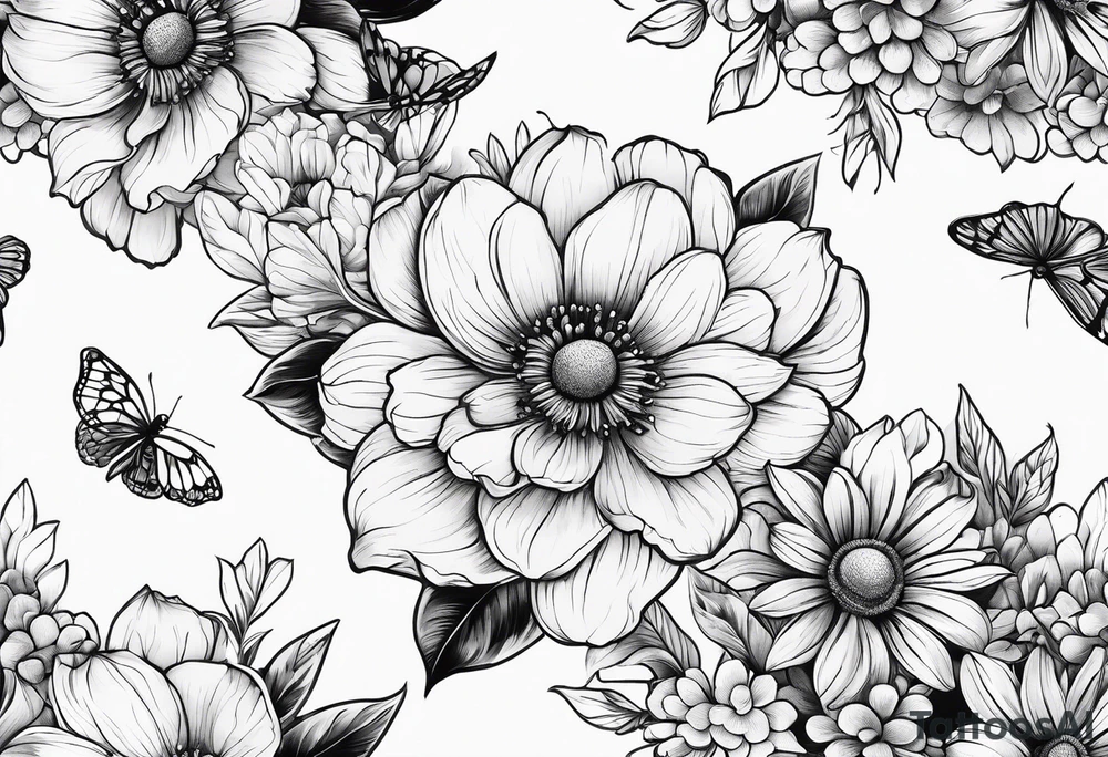 Spring flowers, surrounded by faded honeycomb, 
Simple tattoo idea