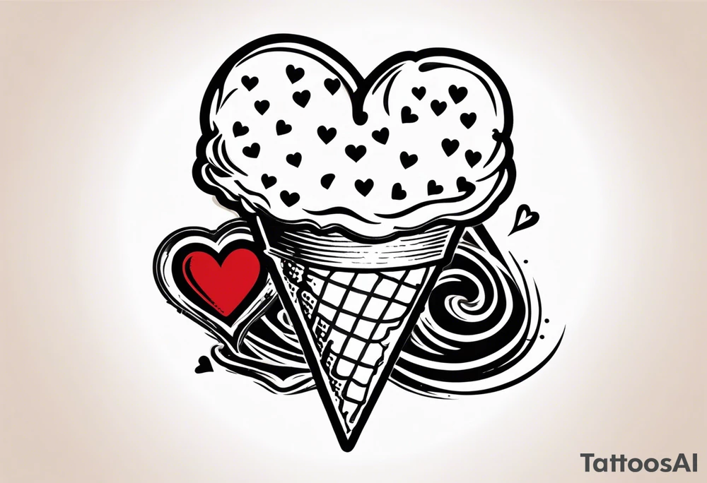 sketch chocolate chip ice cream cone with one red heart tattoo idea