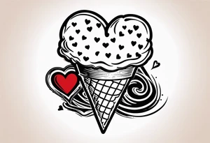 sketch chocolate chip ice cream cone with one red heart tattoo idea